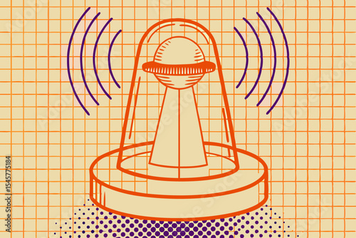 Spacecraft alert system, illustrated in orange and beige tones, for science communication
