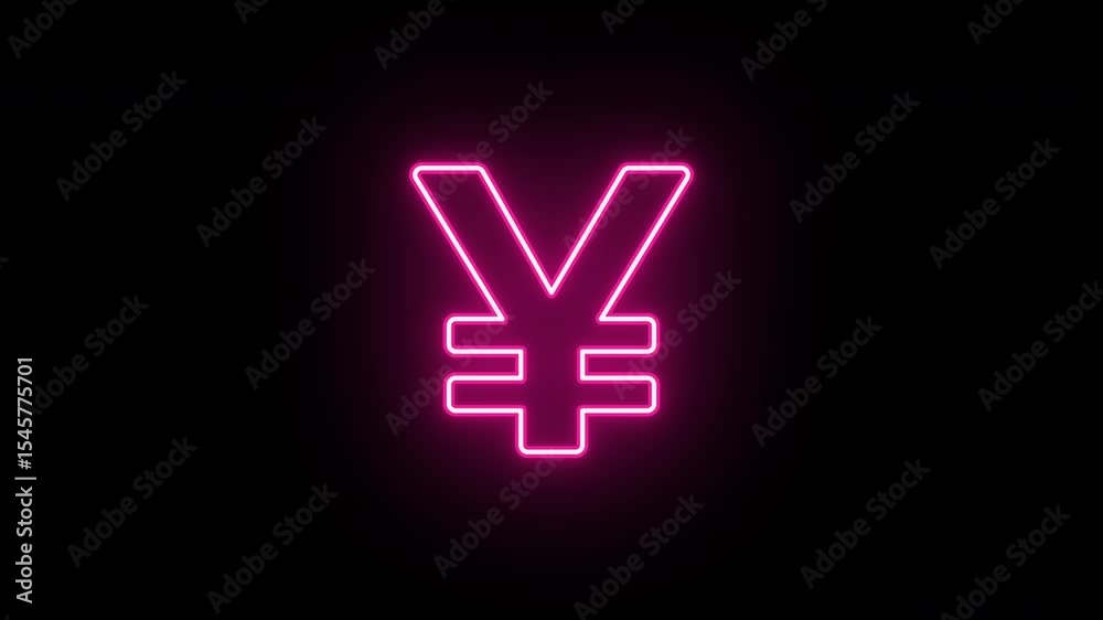 Neon yuan icon animation, flickering emergence and fading. Glowing neon yen money icon, looped animation. Yuan currency sign, Chinese money, bank business, investments. Red pink magenta colors