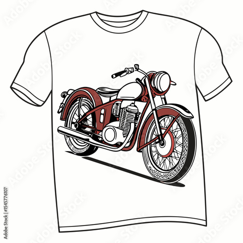 Vintage Red Motorcycle Classic T Shirt Design Illustration Maroon Bike Apparel Print