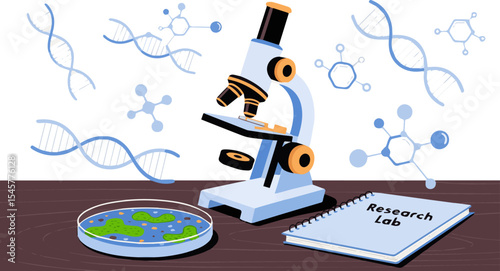 Create a kinds of deferent laboratory research vector art with white background.