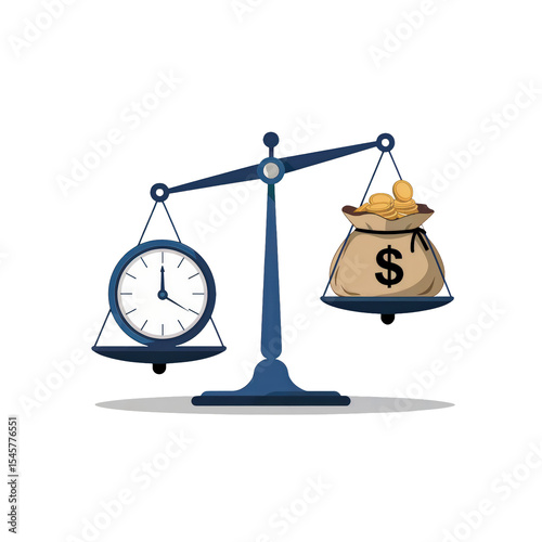 Time versus Money Balance Scales Illustration Graphic Design isolated on transparent background	