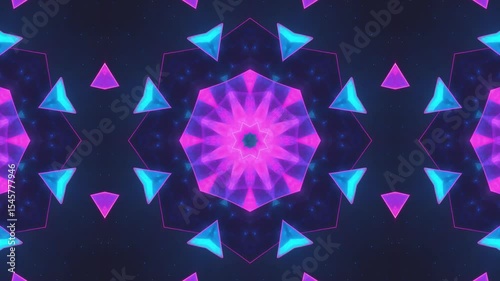 Hypnotic Neon Kaleidoscope: Pink and Blue Geometric Patterns.