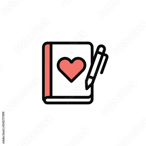 Coral Notebook with Heart and Pen Icon image