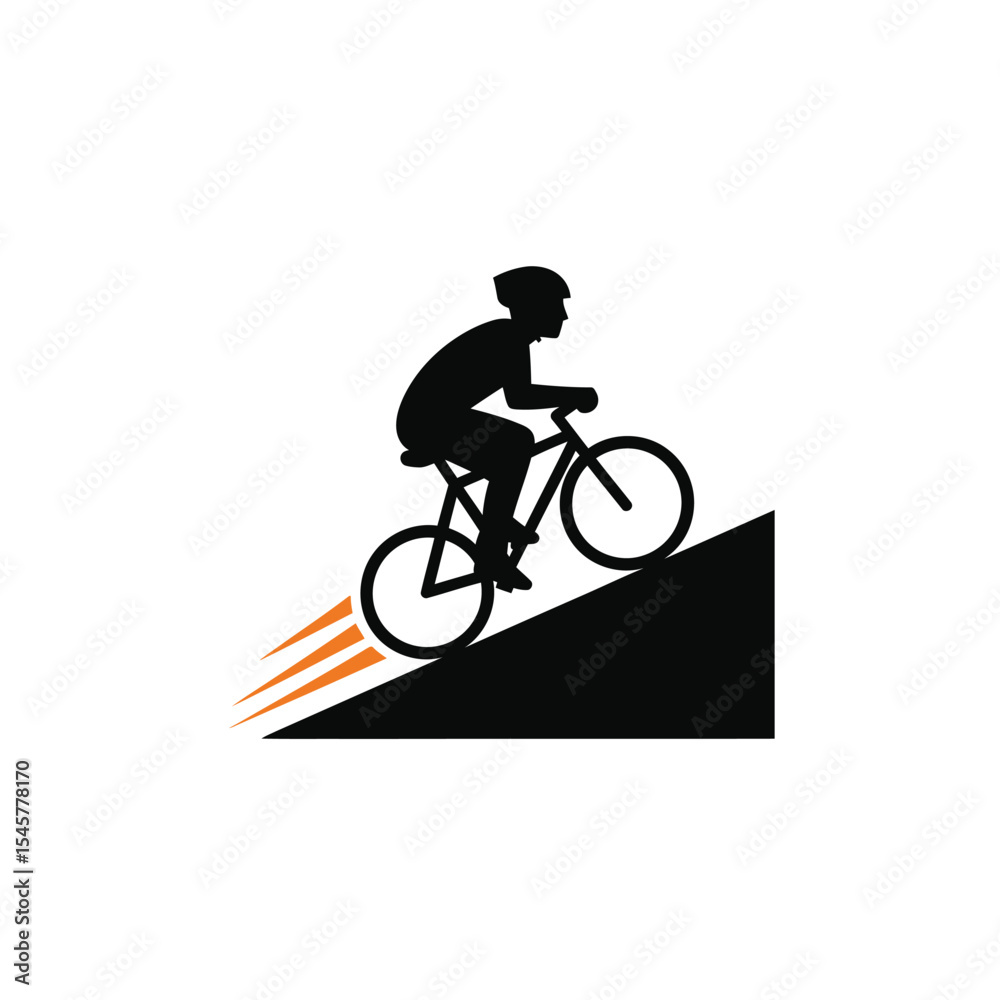 Fototapeta premium Cyclist Riding Bicycle Up Hill Black Silhouette biking