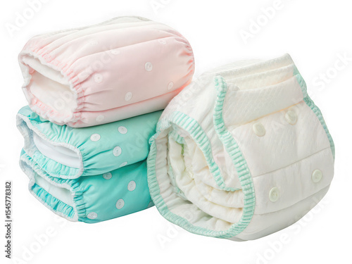 Stack of pastel pink and teal reusable baby cloth diapers