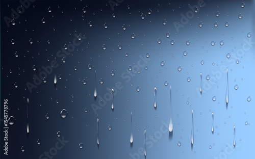 Rain transparent drops flow down the glassrealistic wet condensation texturefresh water splash
