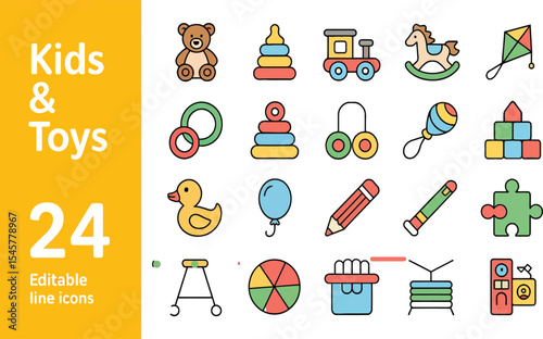 Delightful Kids Toys Line Icons Set Perfect for Branding Childrens Products Websites Apps and Educational Materials