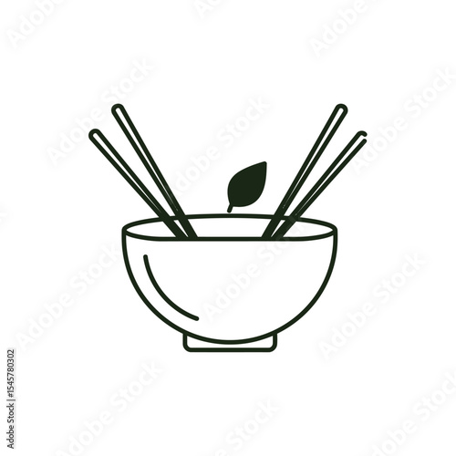 Dark Green Line Art Bowl Chopsticks Leaf image