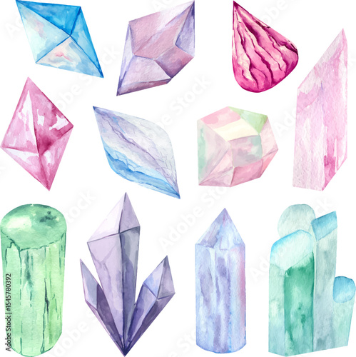Vector image of a set of crystals