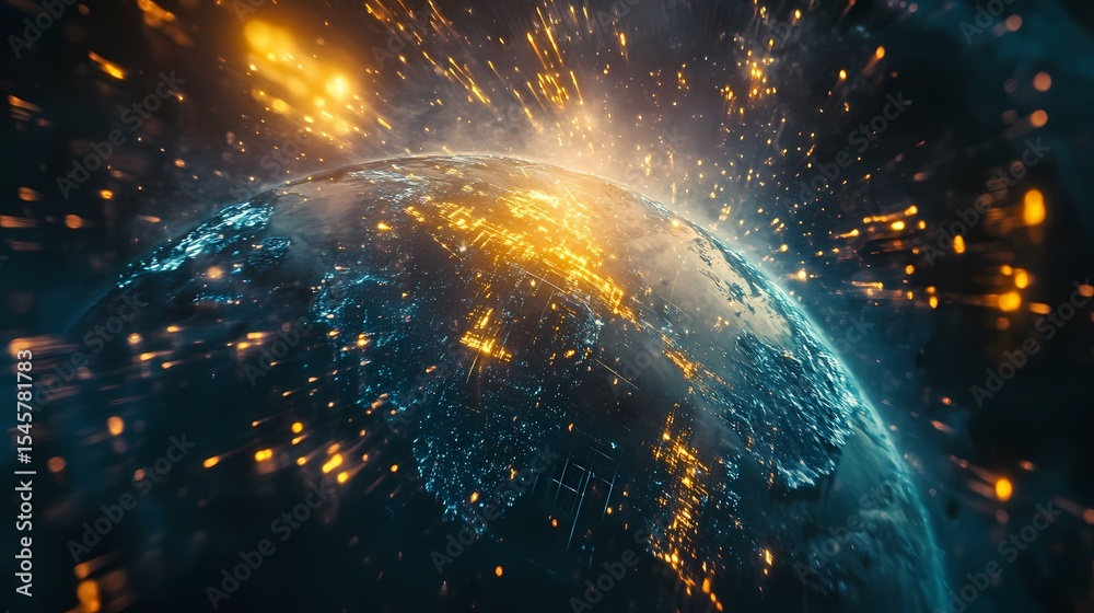 Obraz premium Global Network Illuminated Planet Earth 