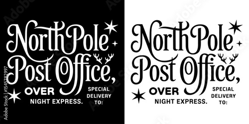 Vintage North Pole Post Office Overnight Express Christmas Stamp or Label, Perfect for Holiday Mail, Festive Graphics, Santa Claus Letters, and Seasonal Craft Projects