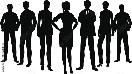 Business People Vector Silhouettes – Professional Men and Women Standing in Group Pose for Corporate Design