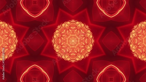 Abstract Red and Gold Kaleidoscope Pattern Video.