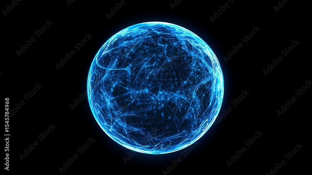 Naklejka premium Luminous Sphere Abstract Energy Orb Blue Plasma Digital Art 