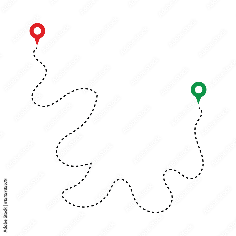 Obraz premium Route Optimization line icon, Route icon between two points with dotted path and location pin. Route location icon in eps 10.