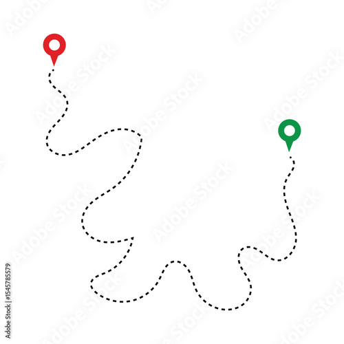 Route Optimization line icon, Route icon between two points with dotted path and location pin. Route location icon in eps 10.