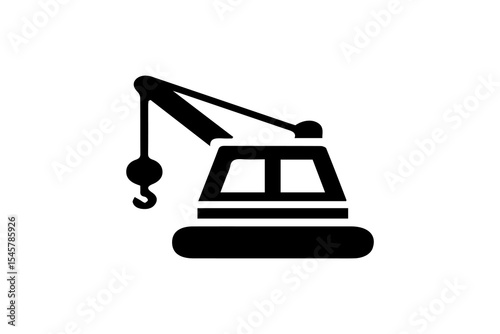 The image is a black silhouette icon of a construction crane vehicle, specifically a crawler crane.