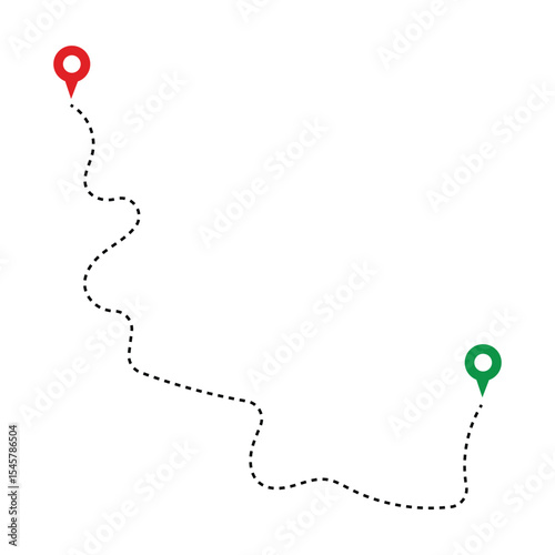 Route Optimization line icon, Route icon between two points with dotted path and location pin. Route location icon in eps 10.