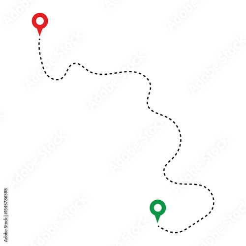 Route Optimization line icon, Route icon between two points with dotted path and location pin. Route location icon in eps 10.