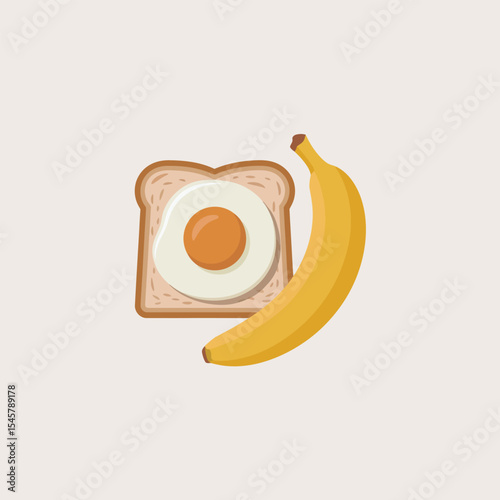 Fried Egg on Toast and Yellow Banana Breakfast Food Illustration