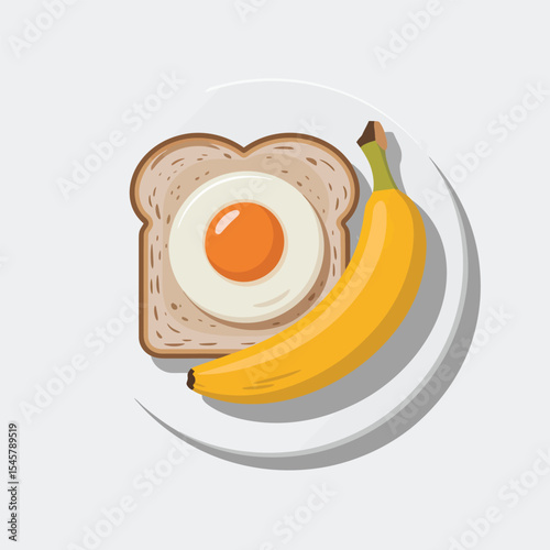 Fried Egg on Toast with Banana Breakfast Plate food