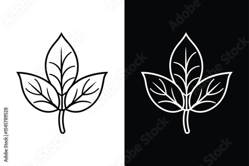 Sorrel Leaf Icon. Minimalist Line Illustration on Black White Background