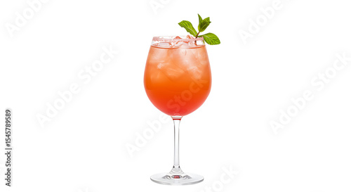 Sunset Breeze Cocktail in Balloon Glass with Ice and Mint Garnish