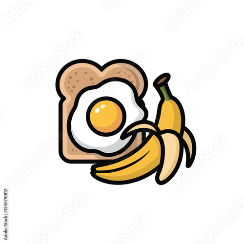 Fried Egg on Toast with Peeled Banana breakfast