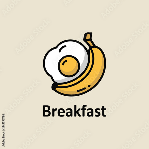 Fried Egg on Yellow Banana Breakfast Icon food