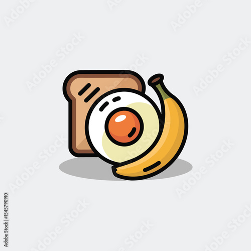Fried Egg Toast Banana Breakfast Food Illustration 1