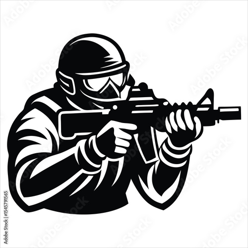 soldier silhouette, Military soldier saluting silhouette vector illustration, black silhouette of an soldier kneeling and aiming a rifle, against a white background