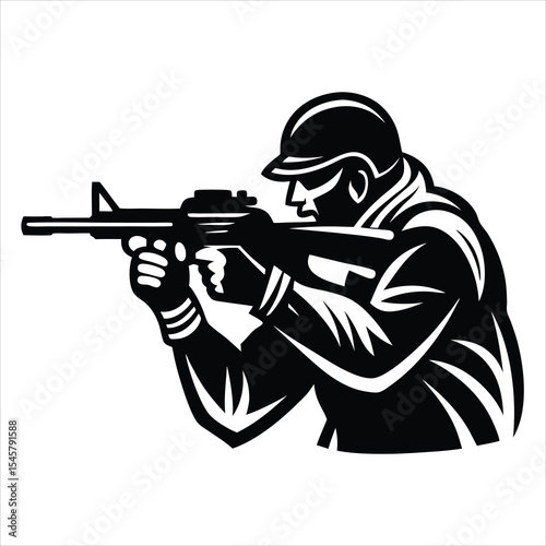 soldier silhouette, Military soldier saluting silhouette vector illustration, black silhouette of an soldier kneeling and aiming a rifle, against a white background
