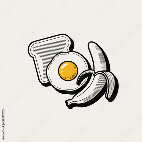 Fried Egg Toast Banana Breakfast Illustration food 1
