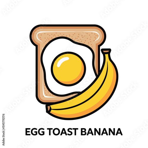 Fried Egg Toast with Yellow Banana Illustration breakfast