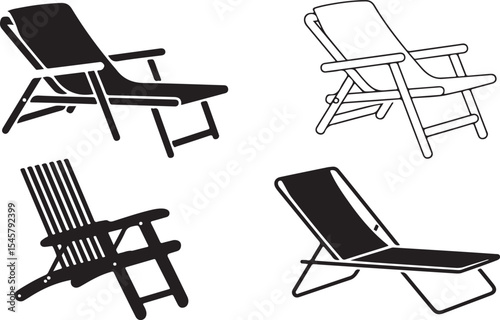 Beach Chair Silhouettes Collection for Relaxation and Summer Vacation