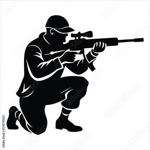 soldier silhouette, Military soldier saluting silhouette vector illustration, black silhouette of an soldier kneeling and aiming a rifle, against a white background