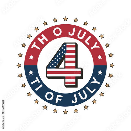 Retro 4th of July circular badge with American flag design