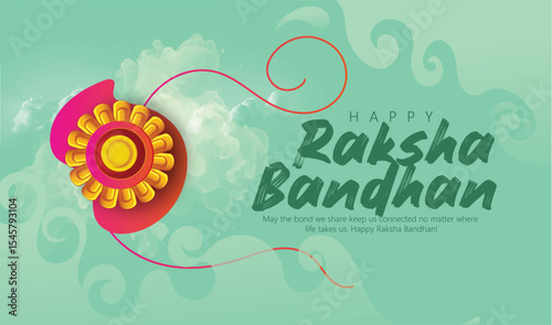 Celebrate Raksha Bandhan with this artistic festive design, showcasing a vibrant Rakhi adorned against a decorative blue background, symbolizing the beautiful bond between siblings.