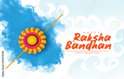 Celebrate Raksha Bandhan with this artistic festive design, showcasing a vibrant Rakhi adorned against a decorative blue background, symbolizing the beautiful bond between siblings.