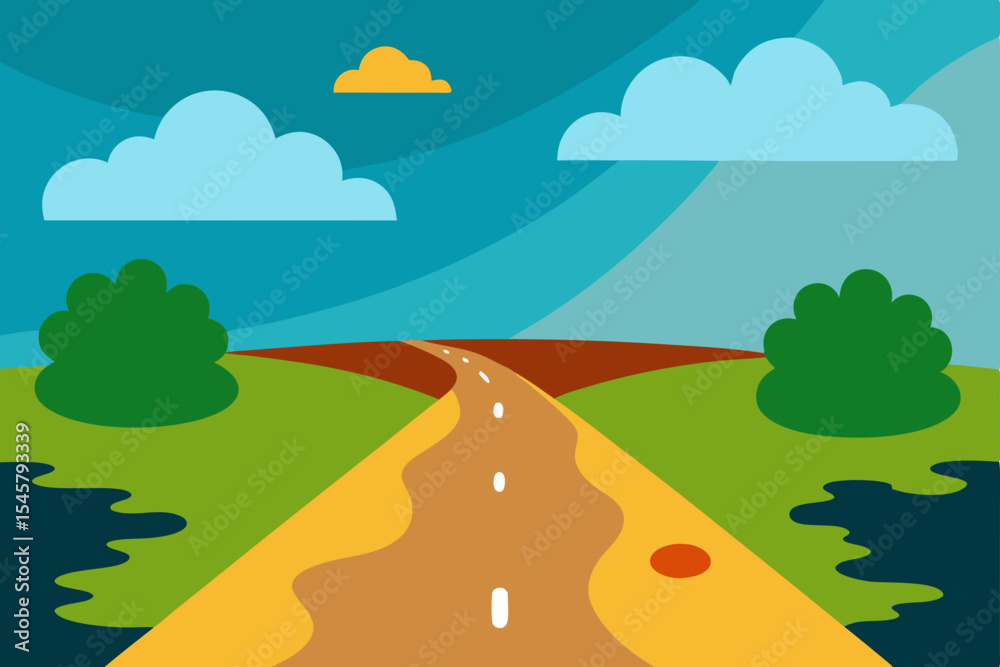 Fototapeta premium Serene Country Road A Journey Through Rolling Hills and Lush Greenery