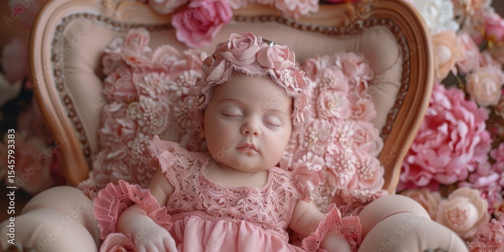 Fototapeta premium Newborn Baby in pastel Taupe chair