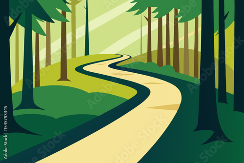 Winding Path Through a Lush Green Forest A Serene Nature Escape