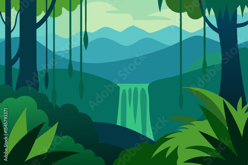Lush Rainforest Waterfall Landscape Serene Green Mountains and Abundant Nature