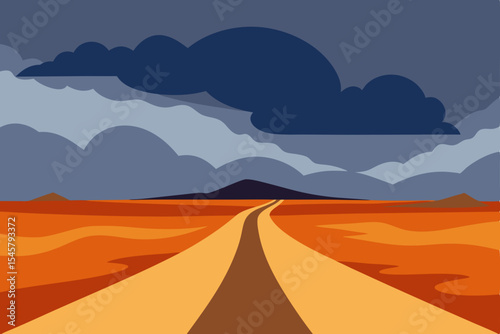 Desert Road Under a Stormy Sky A Journey Through Vastness and Solitude