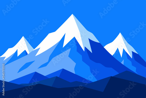 Majestic Mountain Peaks A Stunning Blue and White Landscape Illustration