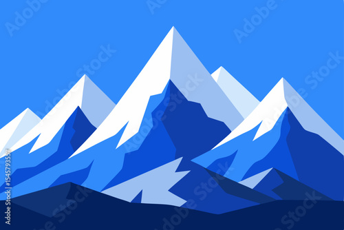 Majestic Mountain Peaks A Stunning Blue and White Landscape Illustration