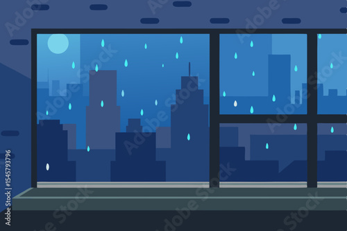 Rainy Night Cityscape A Window View of Urban Rain