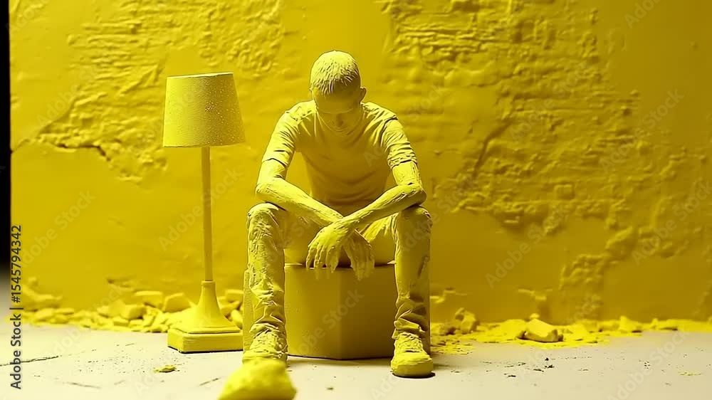 Captivating Still Life of a Pensive Figure Monochromatic Yellow Composition Art