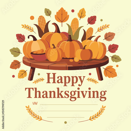 Happy Thanksgiving Cornucopia with Autumn Harvest Fruits and Vegetables

