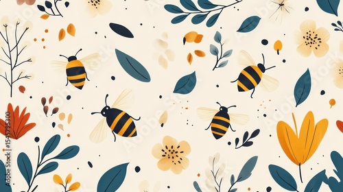 Floral pattern with bees